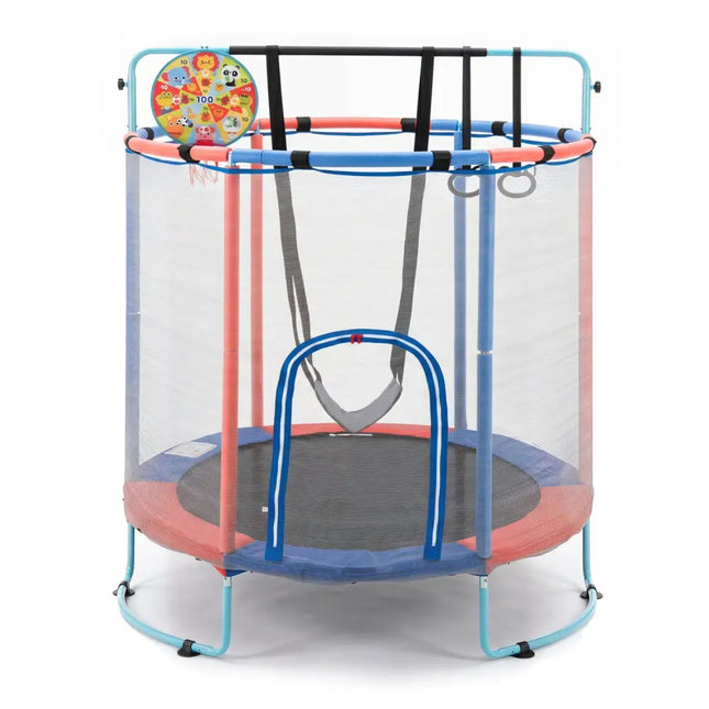 55’’ Trampoline for Kids with Adjustable Gymnastics Bar and Basketball Hoop for 3+-Navy - Navy - Trampolines