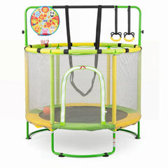 55’’ Trampoline for Kids with Adjustable Gymnastics Bar and Basketball Hoop for 3+-Yellow - Yellow - Trampolines
