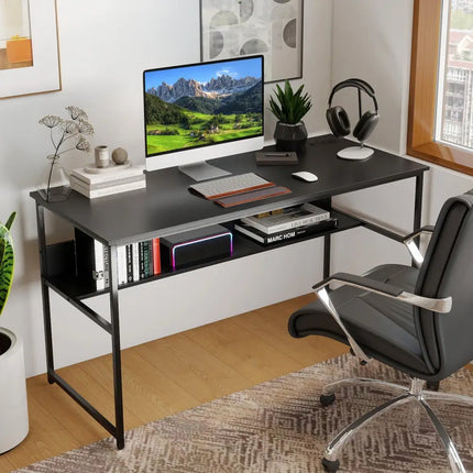 55 x 24 inch Computer Desk with Power Outlets and USB Ports-Black Costway