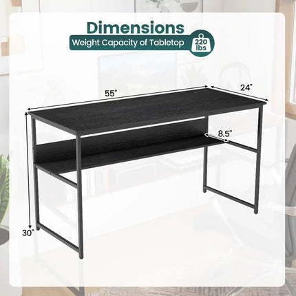 55 x 24 inch Computer Desk with Power Outlets and USB Ports-Black Costway