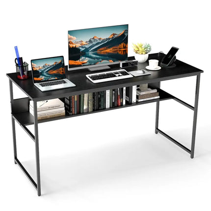 55 x 24 inch Computer Desk with Power Outlets and USB Ports-Black Costway