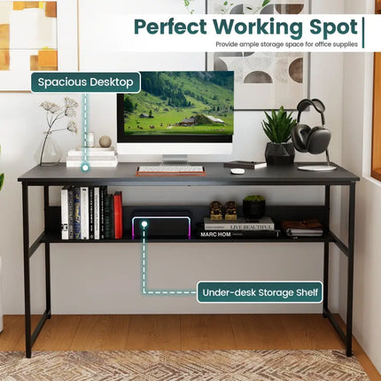 55 x 24 inch Computer Desk with Power Outlets and USB Ports-Black Costway