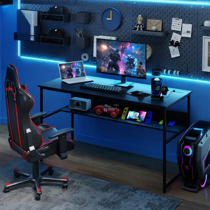 55 x 24 inch Computer Desk with Power Outlets and USB Ports-Black Costway