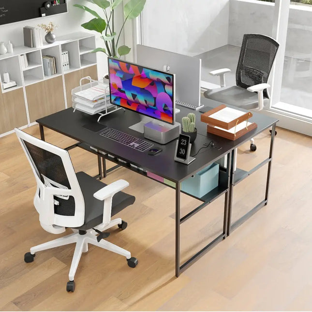 55 x 24 inch Computer Desk with Power Outlets and USB Ports-Black Costway