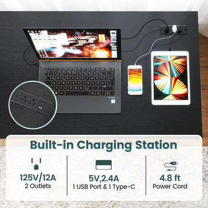 55 x 24 inch Computer Desk with Power Outlets and USB Ports-Black Costway