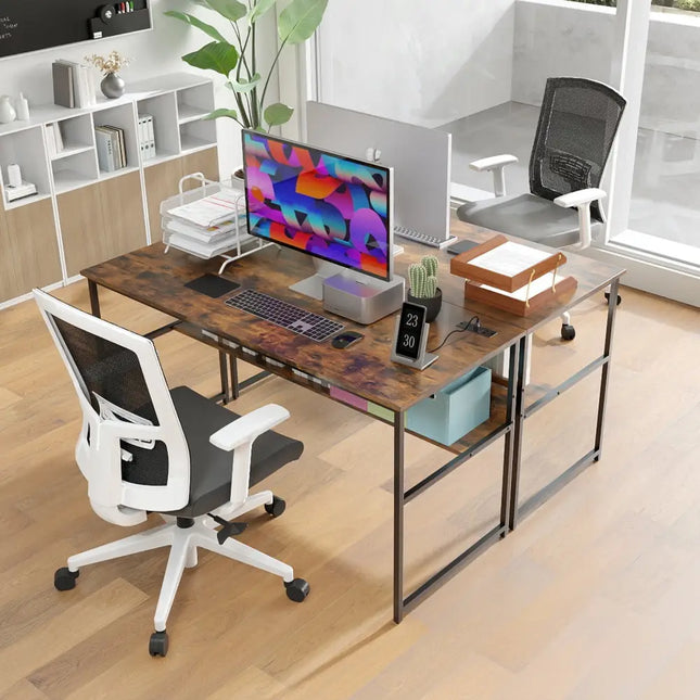 55 x 24 inch Computer Desk with Power Outlets and USB Ports-Rustic Brown Costway