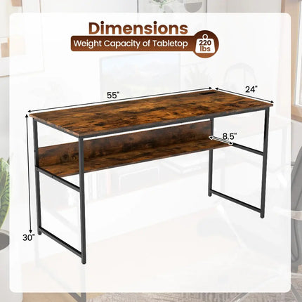 55 x 24 inch Computer Desk with Power Outlets and USB Ports-Rustic Brown Costway