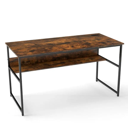 55 x 24 inch Computer Desk with Power Outlets and USB Ports-Rustic Brown Costway