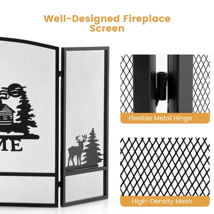 55 x 29.5 Inch Fireplace Screen with Natural Scenery and Moose Pattern-Black - Black - Fireplace Tools