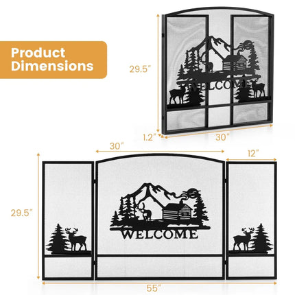 55 x 29.5 Inch Fireplace Screen with Natural Scenery and Moose Pattern-Black - Black - Fireplace Tools