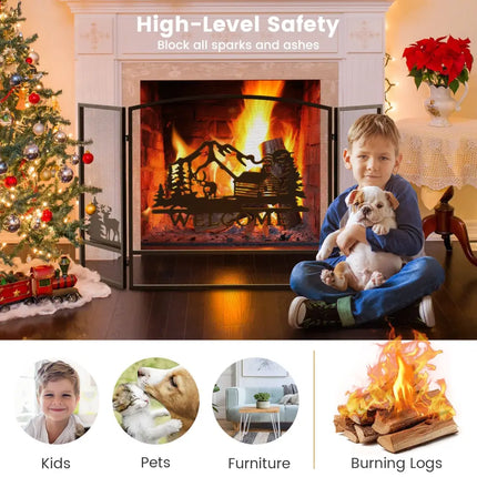 55 x 29.5 Inch Fireplace Screen with Natural Scenery and Moose Pattern-Black - Black - Fireplace Tools