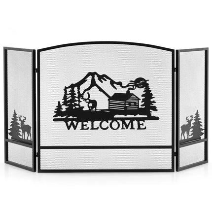 55 x 29.5 Inch Fireplace Screen with Natural Scenery and Moose Pattern-Black - Black - Fireplace Tools