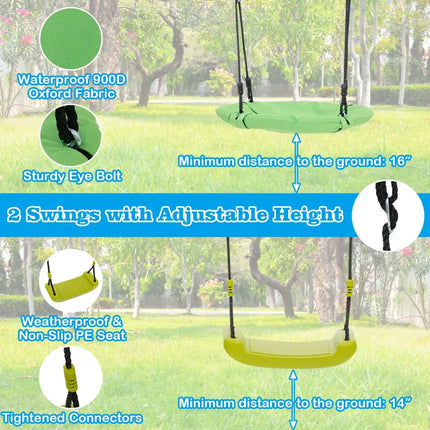 550 LBS 6-in-1 Patio Kids Swing Set with Climbing Net and Ladder-Green - Green - Swing & Playsets