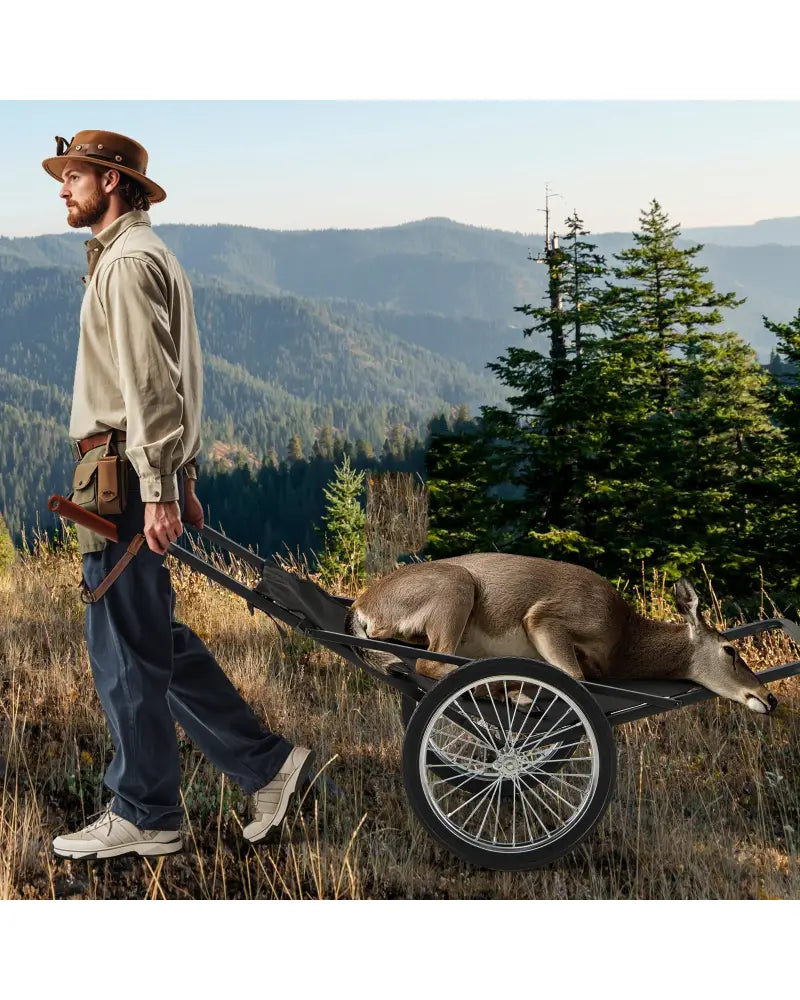 550 LBS Folding Deer Game Cart with Polyester Liner for Hunting - Black - Camping