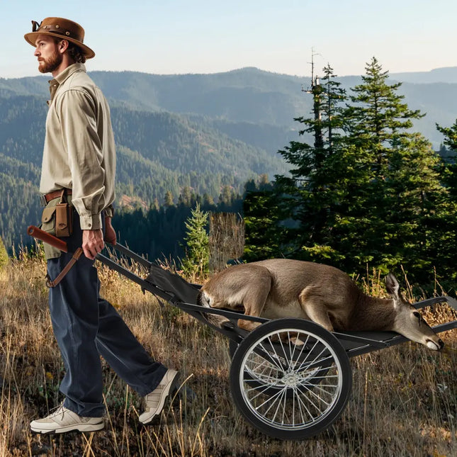550 LBS Folding Deer Game Cart with Polyester Liner for Hunting - Black - Camping
