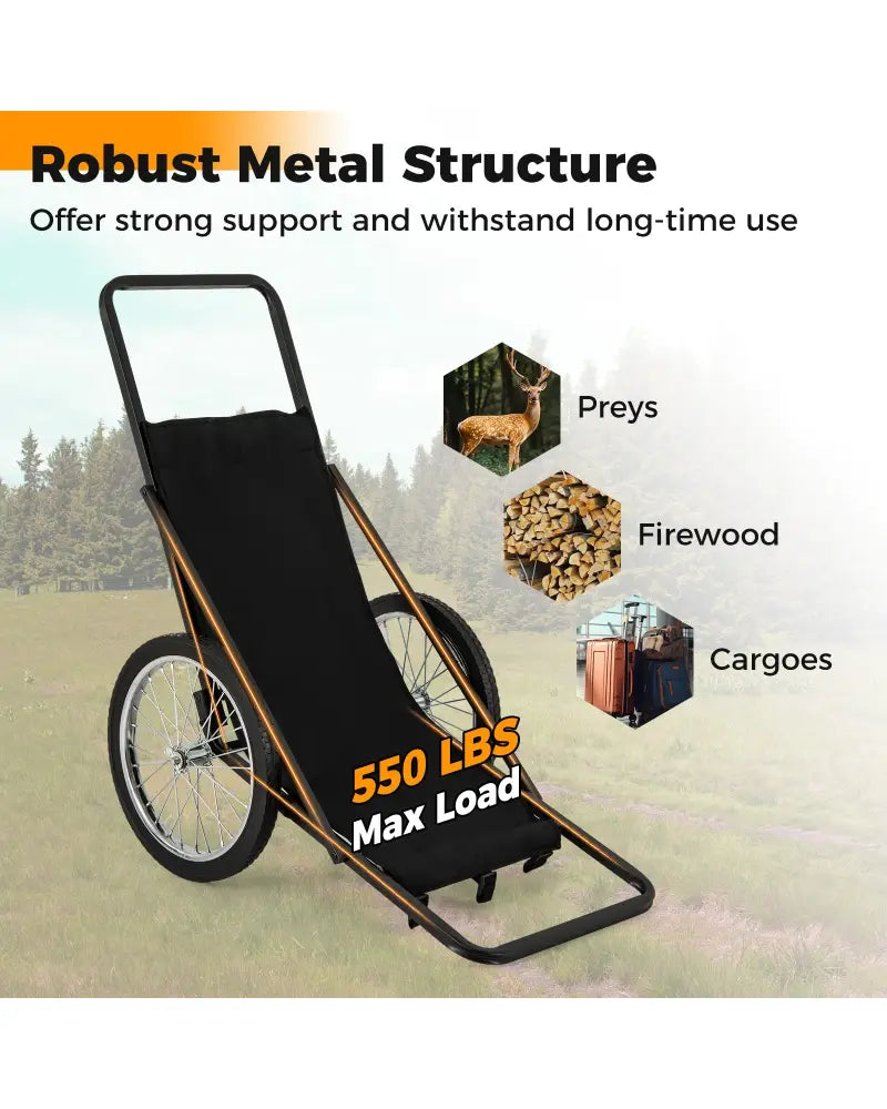 550 LBS Folding Deer Game Cart with Polyester Liner for Hunting - Black - Camping