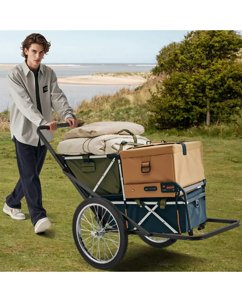 550 LBS Folding Deer Game Cart with Polyester Liner for Hunting - Black - Camping