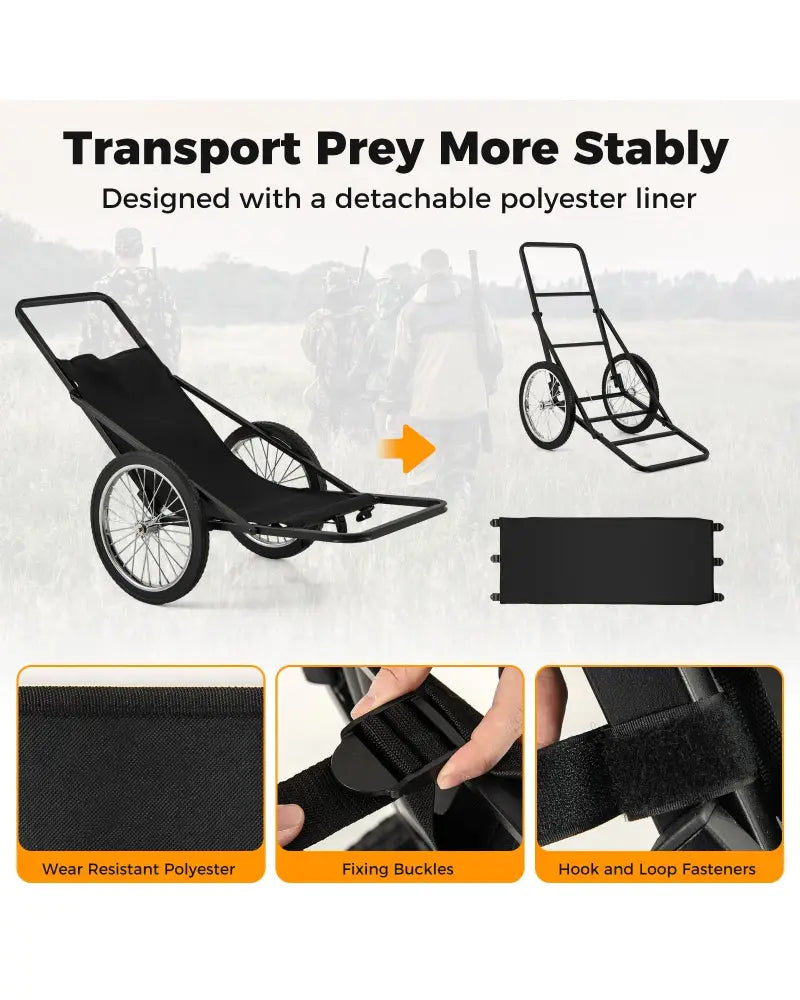 550 LBS Folding Deer Game Cart with Polyester Liner for Hunting - Black - Camping