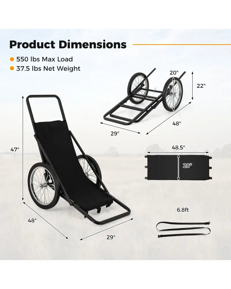 550 LBS Folding Deer Game Cart with Polyester Liner for Hunting - Black - Camping