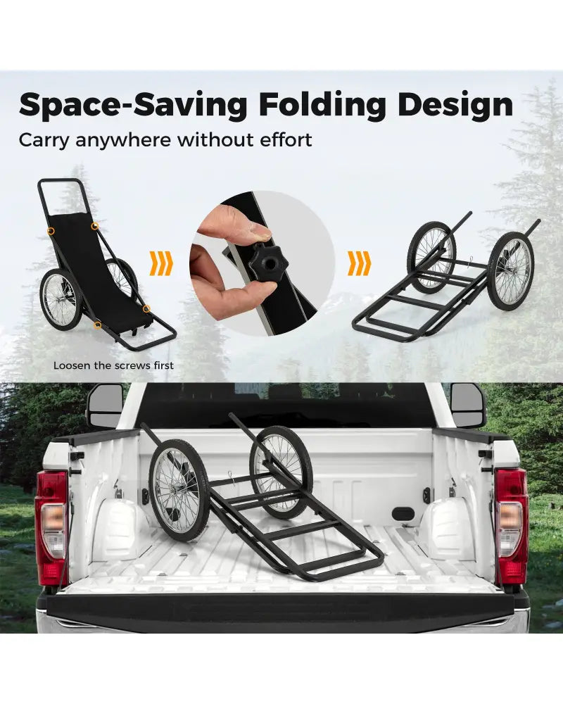 550 LBS Folding Deer Game Cart with Polyester Liner for Hunting - Black - Camping