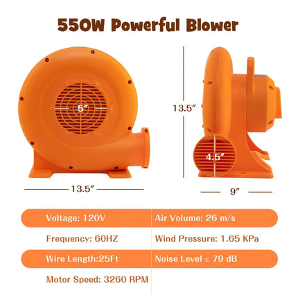 550W Air Blower for Inflatables with 25 feet Wire and GFCI Plug-550W - Orange - Air Blowers