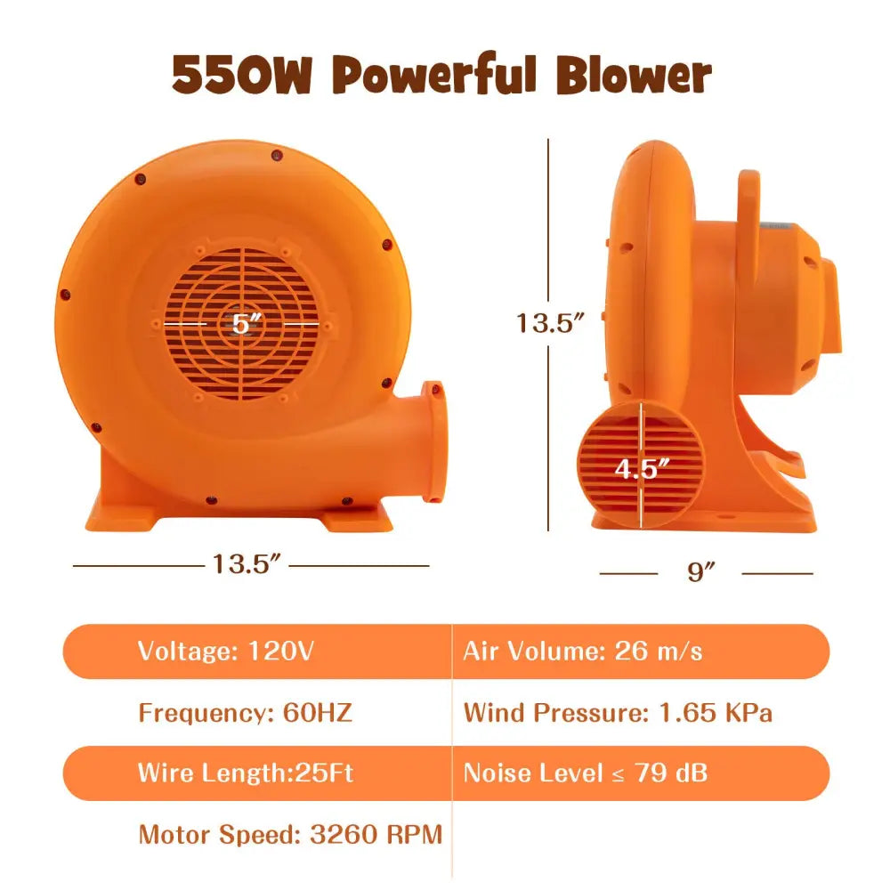 550W Air Blower for Inflatables with 25 feet Wire and GFCI Plug-550W - Orange - Air Blowers