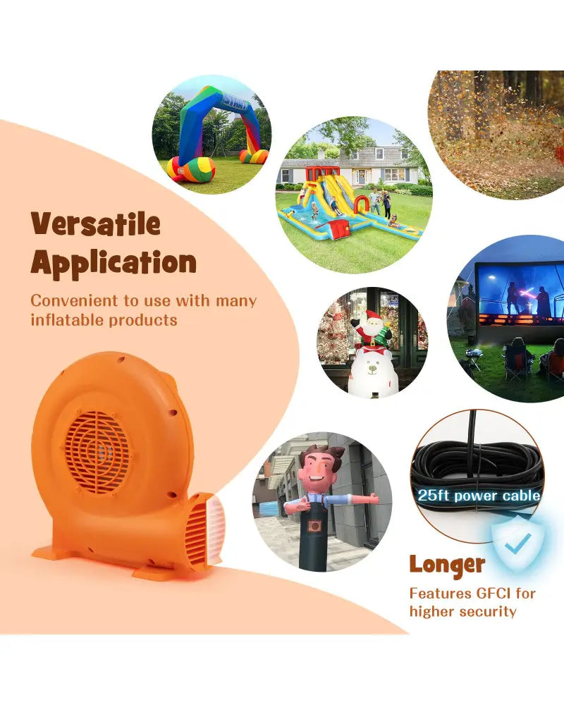 550W Air Blower for Inflatables with 25 feet Wire and GFCI Plug-550W - Orange - Air Blowers