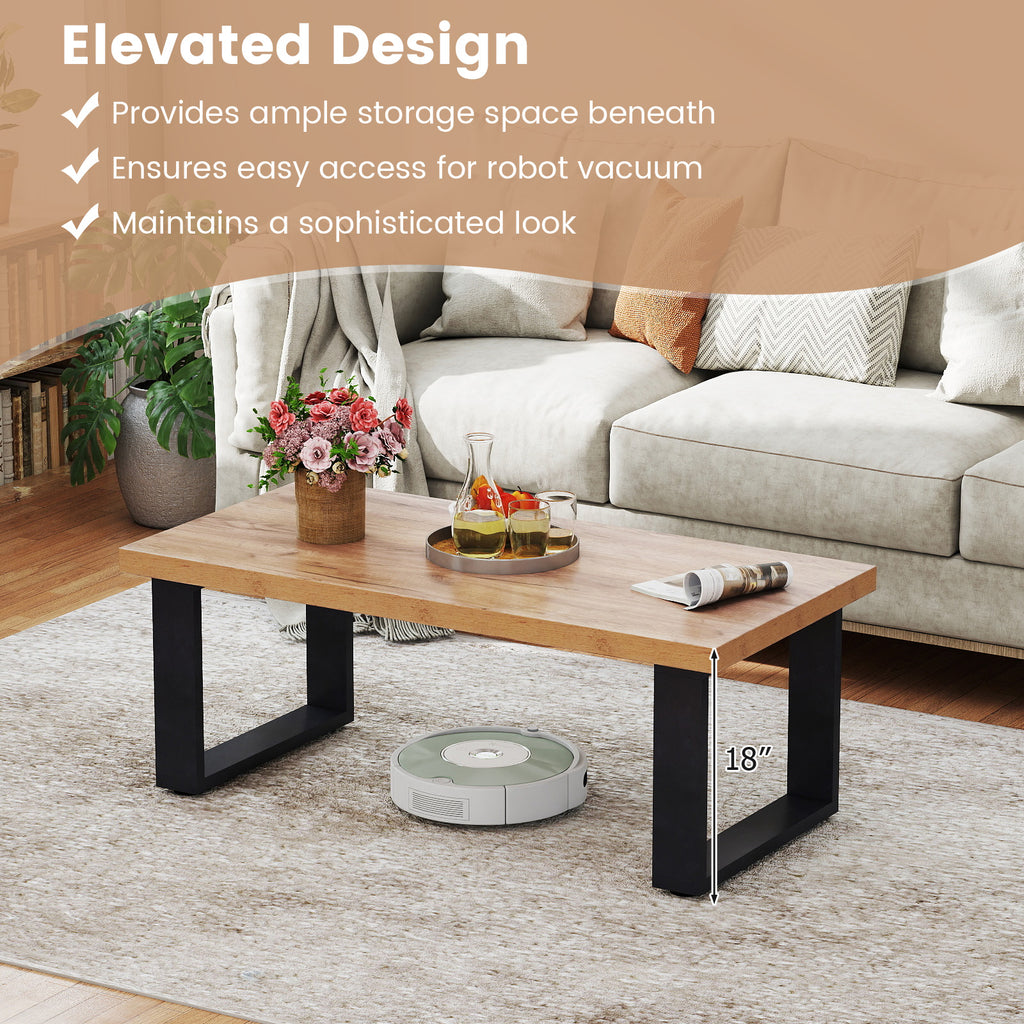 47 inch Farmhouse Style Rustic Coffee Table with Thickened Tabletop and Natural Wood Texture-Oak