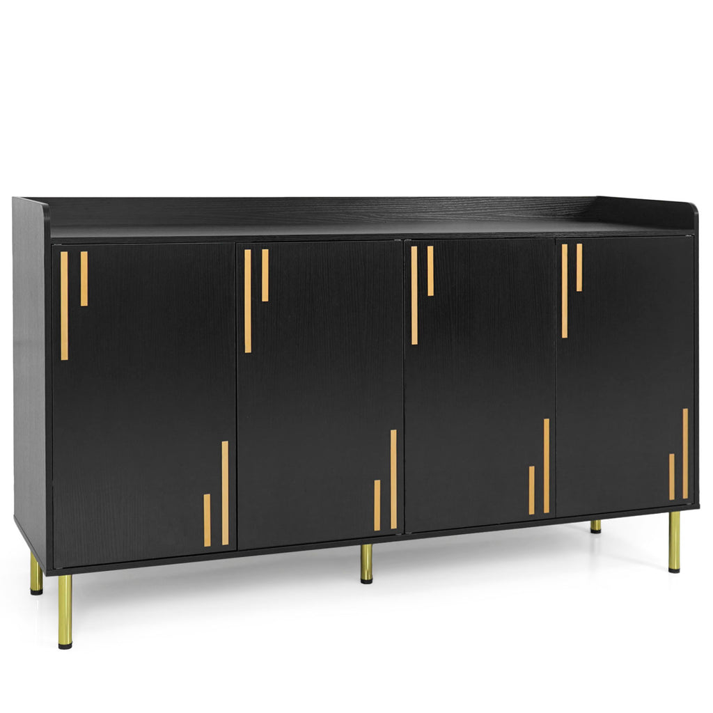 55" Buffet Cabinet with 4 Doors and 5 Metal Legs Modern Credenza-Black