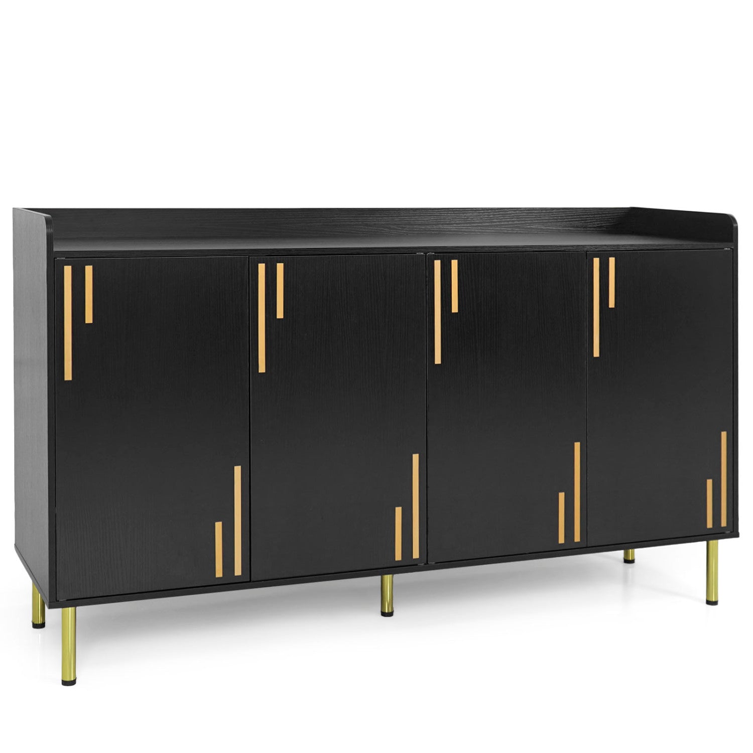 55" Buffet Cabinet with 4 Doors and 5 Metal Legs Modern Credenza-Black