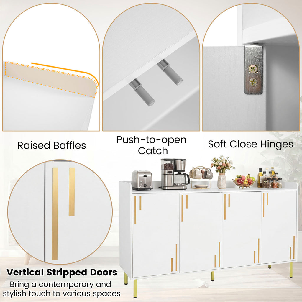 55" Buffet Cabinet with 4 Doors and 5 Metal Legs Modern Credenza-White