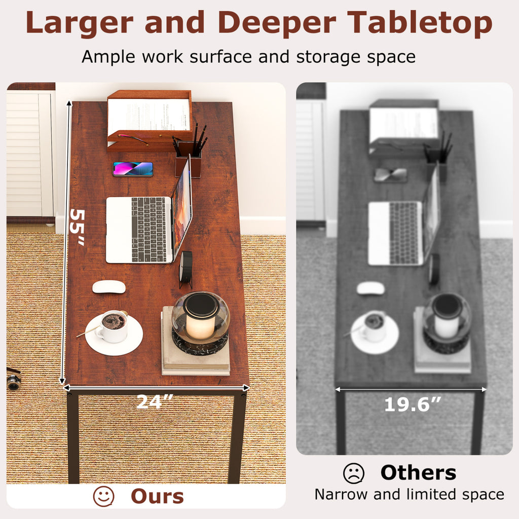 55 Inch Conference Table with Heavy-duty Metal Frame-Brown
