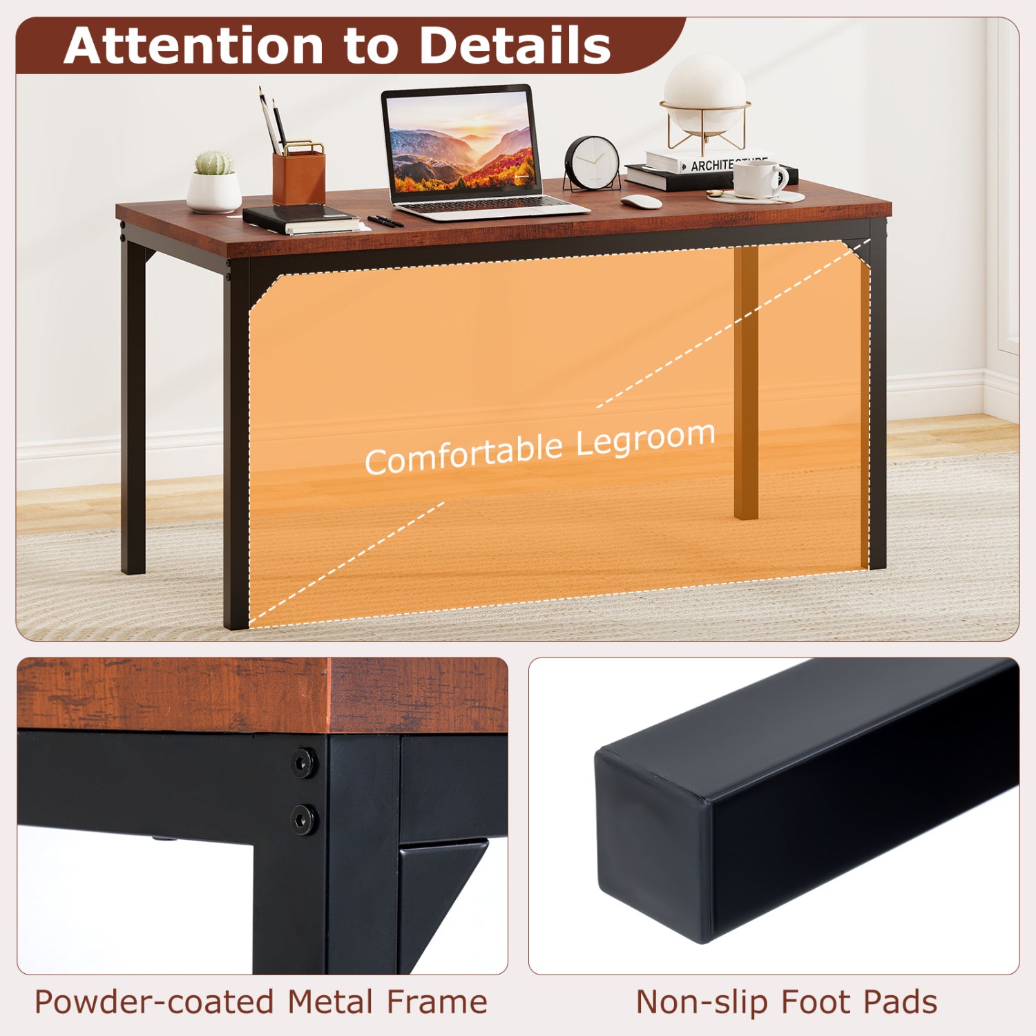 55 Inch Conference Table with Heavy-duty Metal Frame-Brown