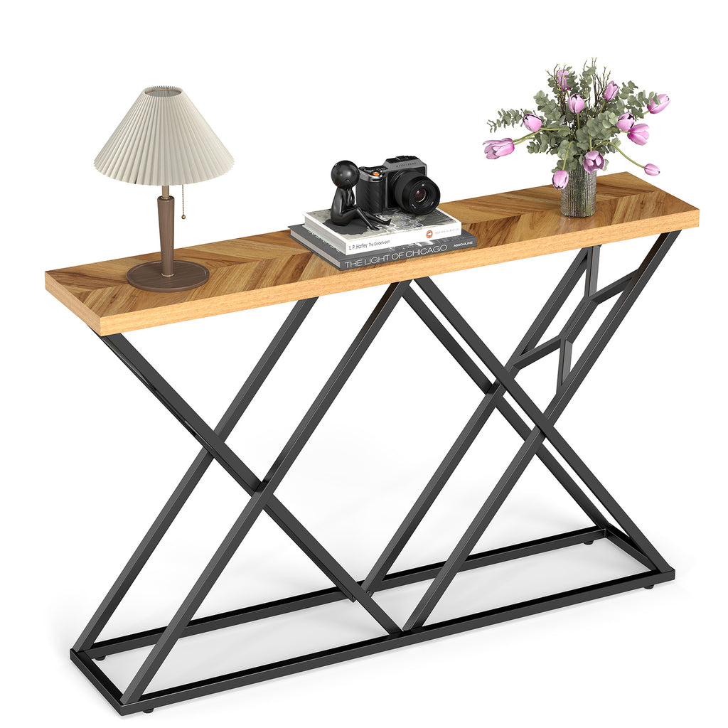 Console de 55 pouces avec cadre métallique solide et rangement en bois