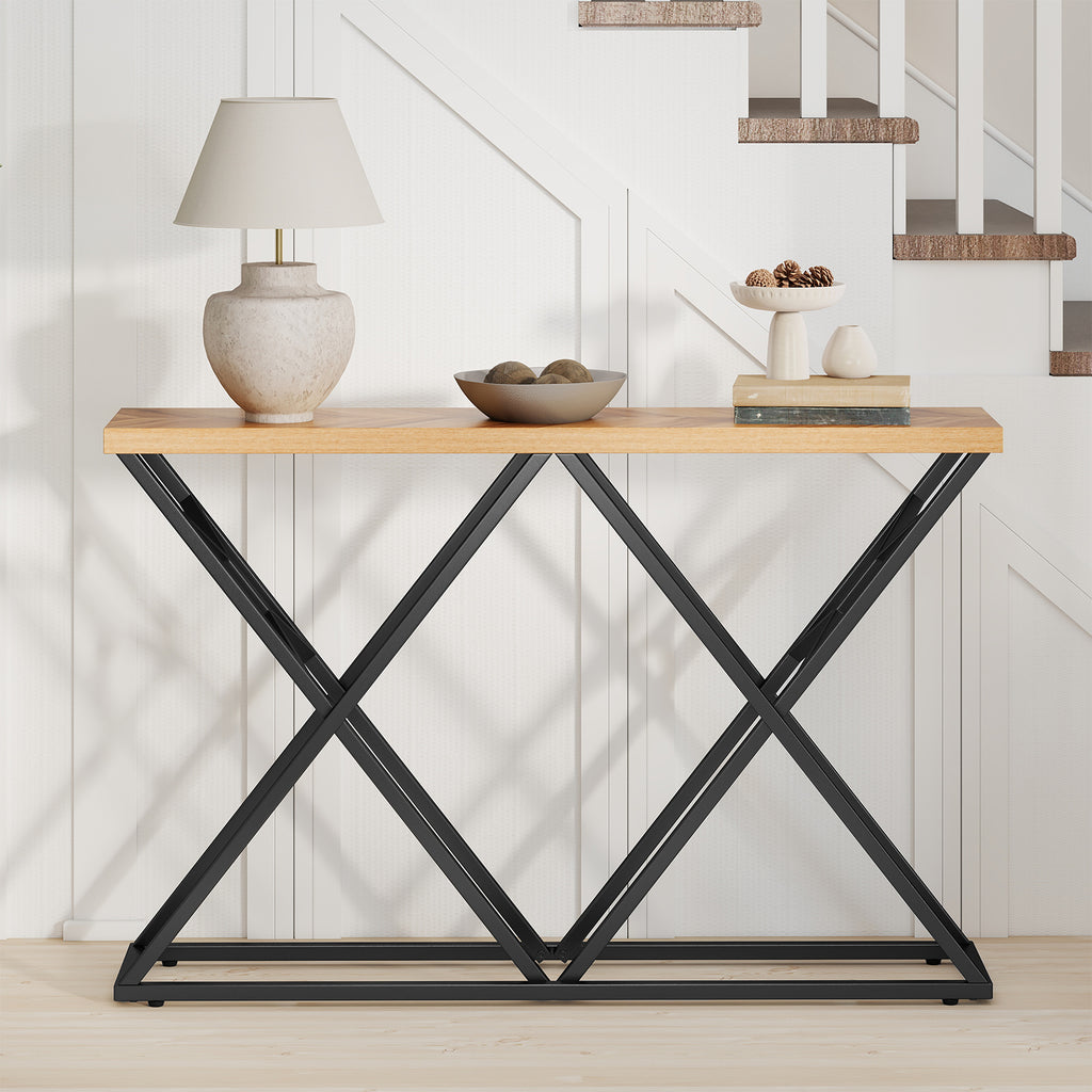 Console de 55 pouces avec cadre métallique solide et rangement en bois
