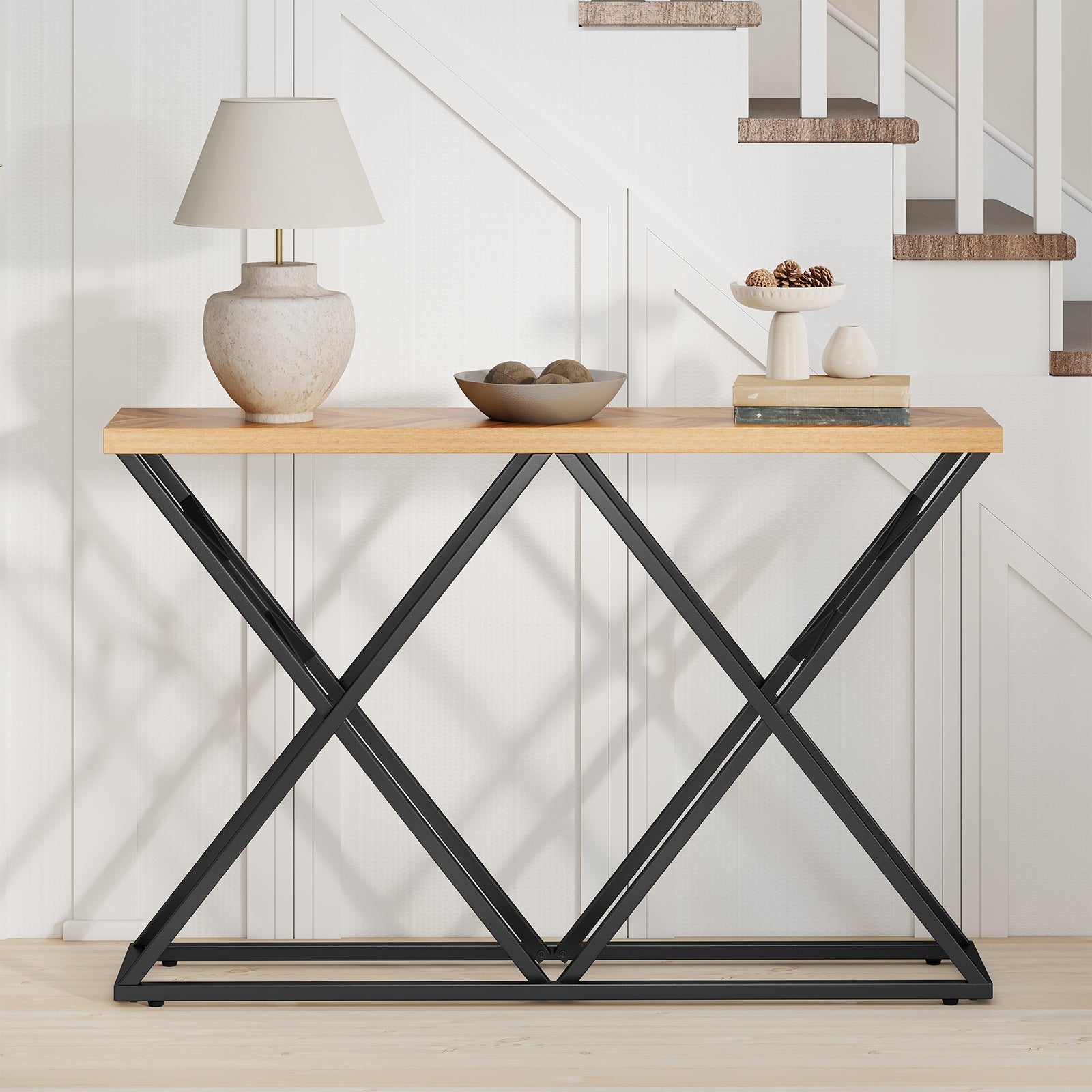 Console de 55 pouces avec cadre métallique solide et rangement en bois