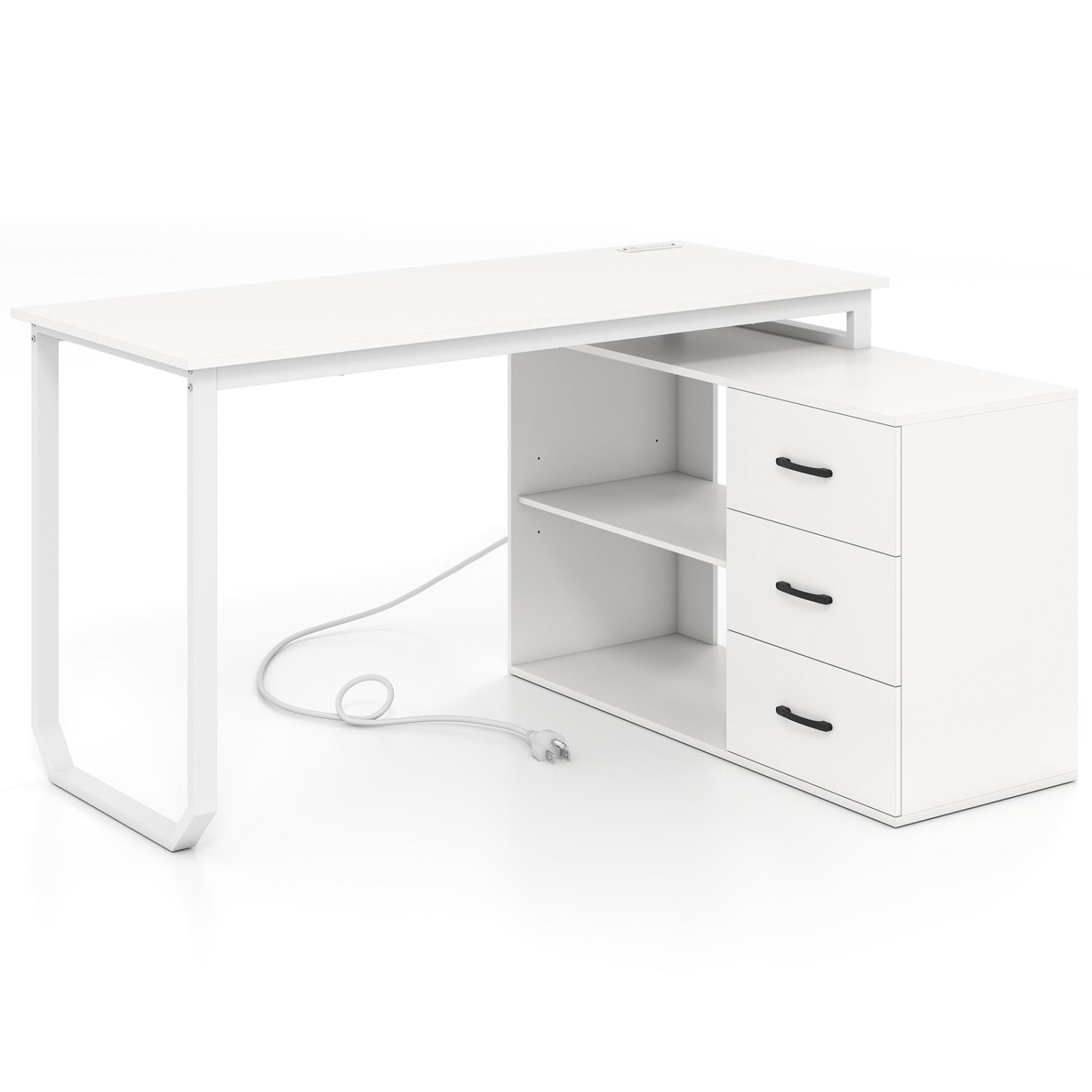 55 Inch Reversible L Shaped Desk with 3 Drawers Home Office Desk with Adjustable Shelf-White