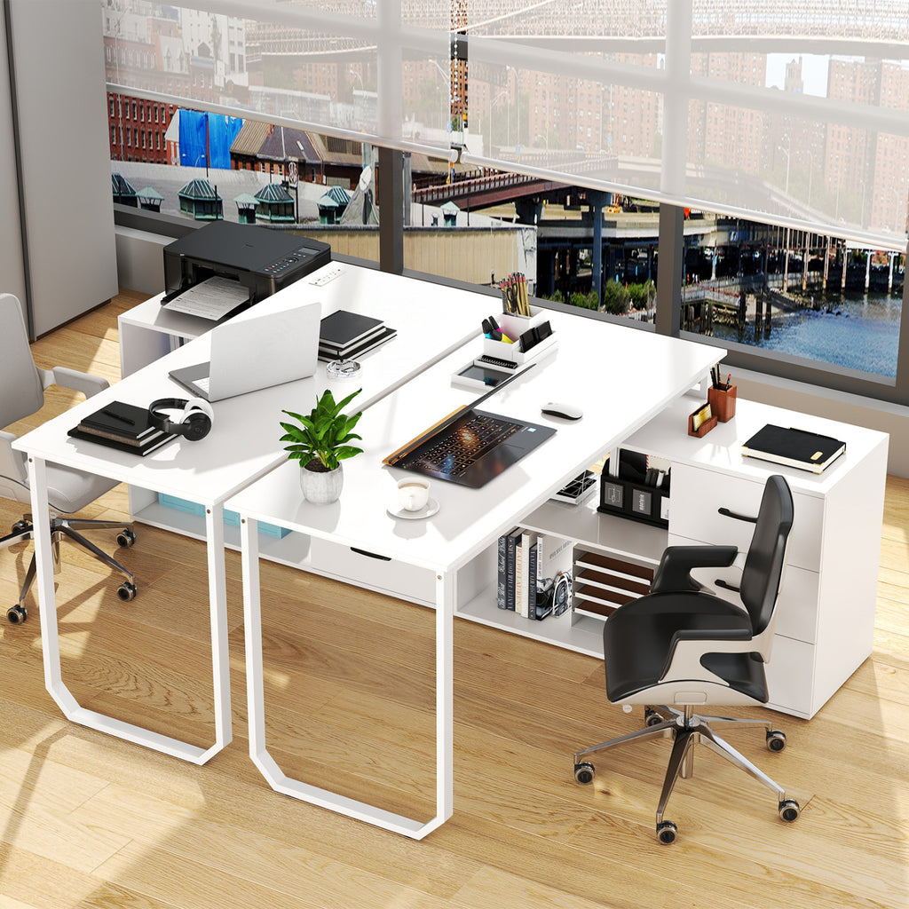 55 Inch Reversible L Shaped Desk with 3 Drawers Home Office Desk with Adjustable Shelf-White