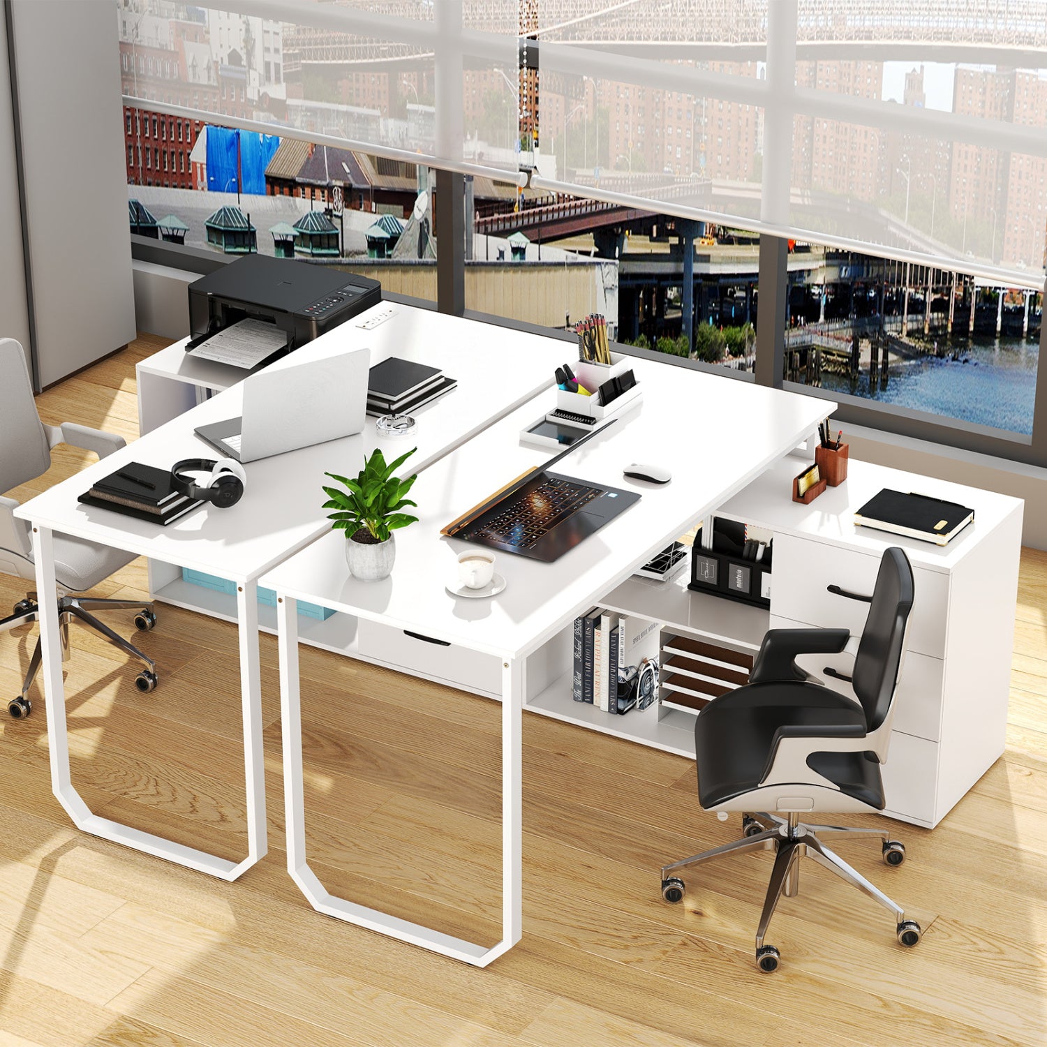 55 Inch Reversible L Shaped Desk with 3 Drawers Home Office Desk with Adjustable Shelf-White