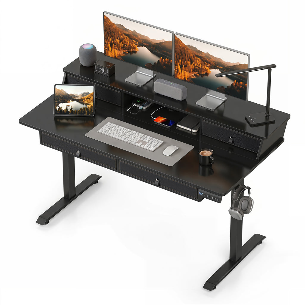 55 Inch x 27 Inch Electric Standing Desk with Drawers-Black