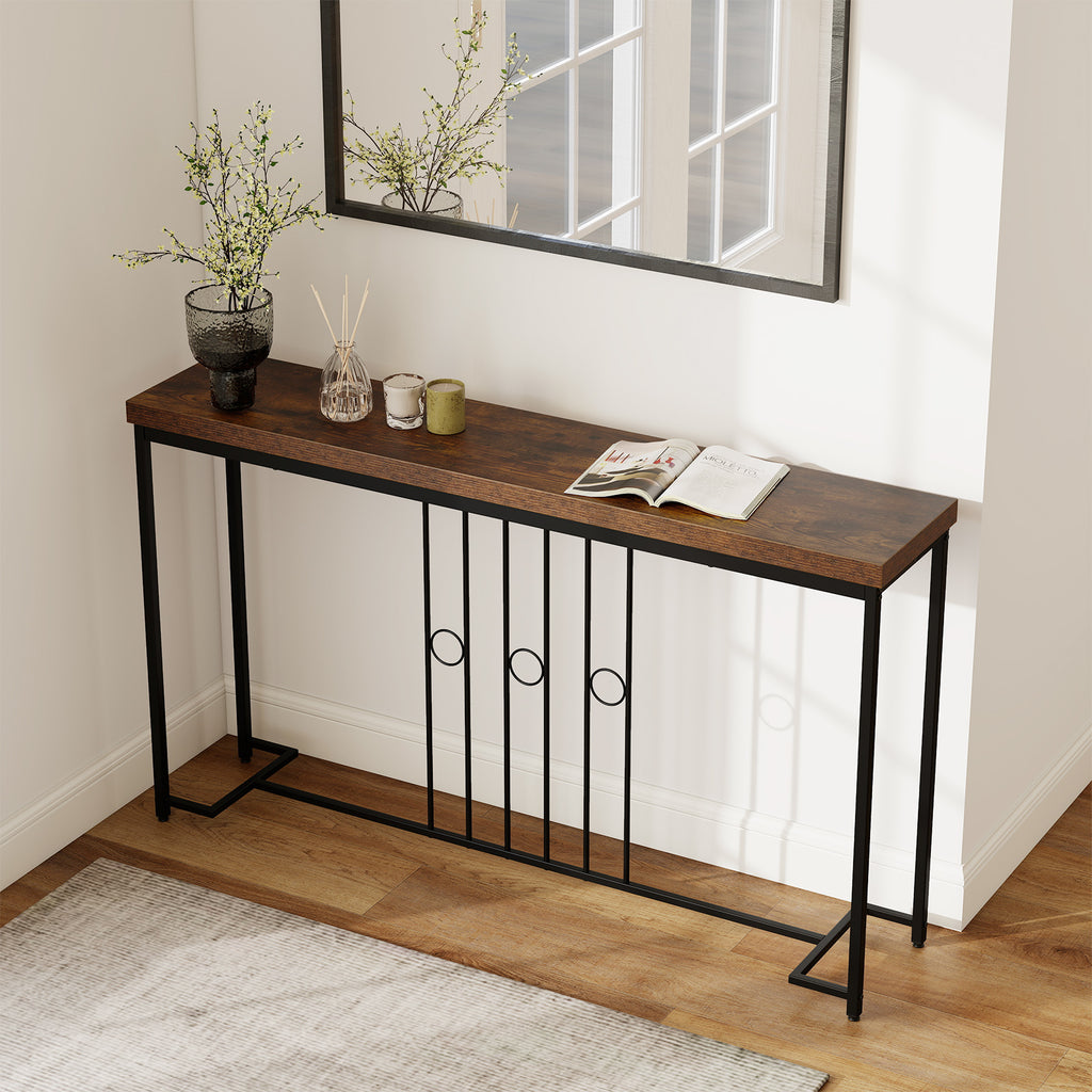 Console industrielle de 140 cm avec base en H - Marron