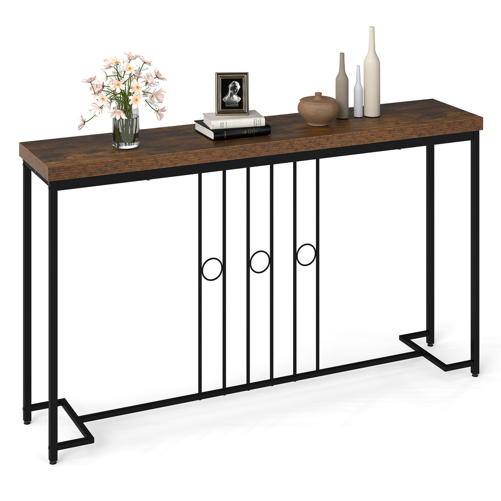 Console industrielle de 140 cm avec base en H - Marron