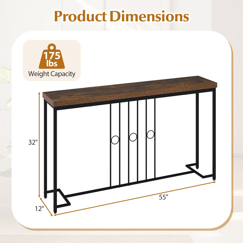 Console industrielle de 140 cm avec base en H - Marron