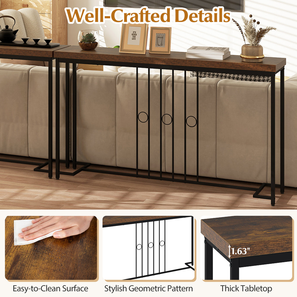 Console industrielle de 140 cm avec base en H - Marron