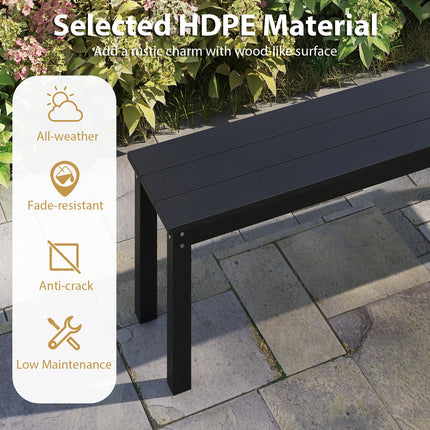 55" HDPE Outdoor Bench 2-3 People Weatherproof Backless Patio Garden Bench-Black