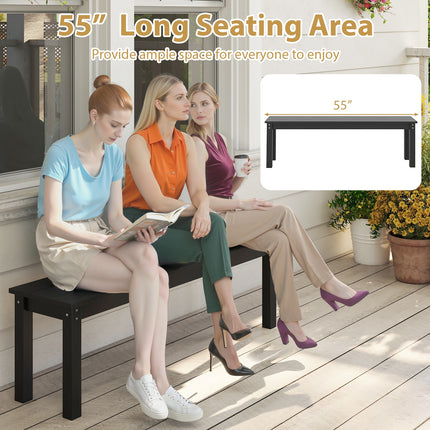 55" HDPE Outdoor Bench 2-3 People Weatherproof Backless Patio Garden Bench-Black