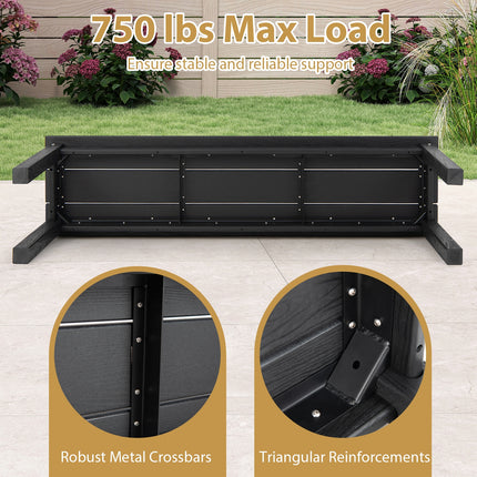 55" HDPE Outdoor Bench 2-3 People Weatherproof Backless Patio Garden Bench-Black