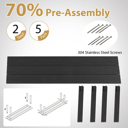 55" HDPE Outdoor Bench 2-3 People Weatherproof Backless Patio Garden Bench-Black