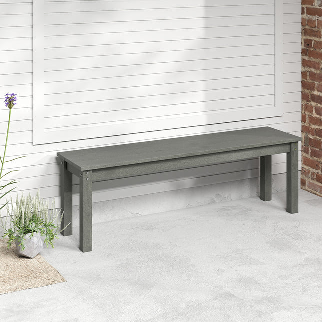 55" HDPE Outdoor Bench 2-3 People Weatherproof Backless Patio Garden Bench-Gray