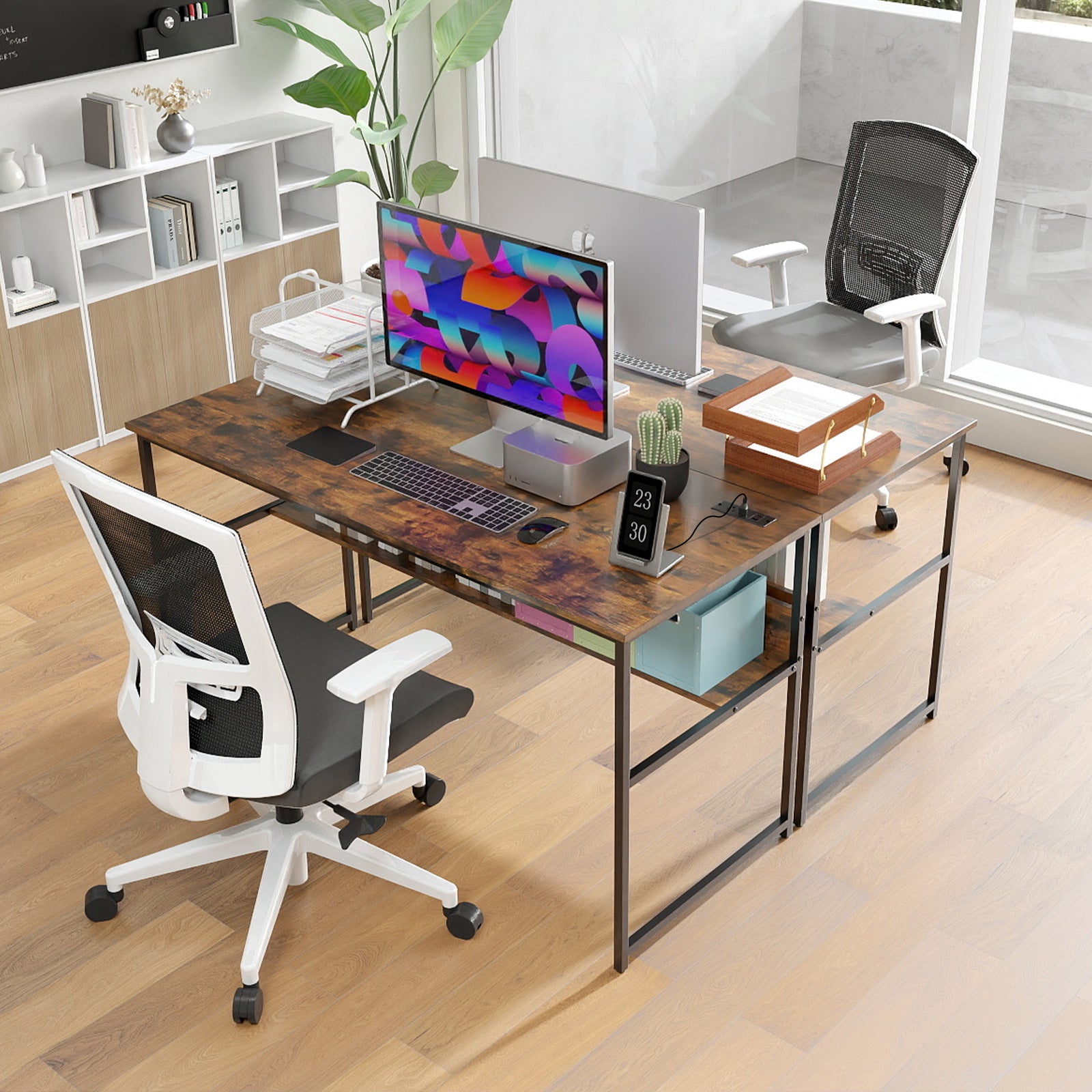 55 x 24 inch Computer Desk with Power Outlets and USB Ports-Rustic Brown